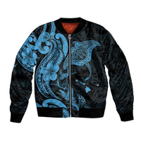 Hawaiian Manta Rays Bomber Jacket Tribal Hibiscus Polynesian Tattoos Blue Color LT03 Unisex Blue - Polynesian Pride