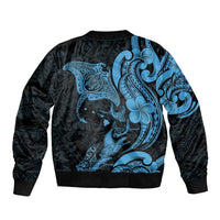 Hawaiian Manta Rays Bomber Jacket Tribal Hibiscus Polynesian Tattoos Blue Color LT03 - Polynesian Pride