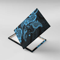 Hawaiian Manta Rays Canvas Wall Art Tribal Hibiscus Polynesian Tattoos Blue Color - Polynesian Pride
