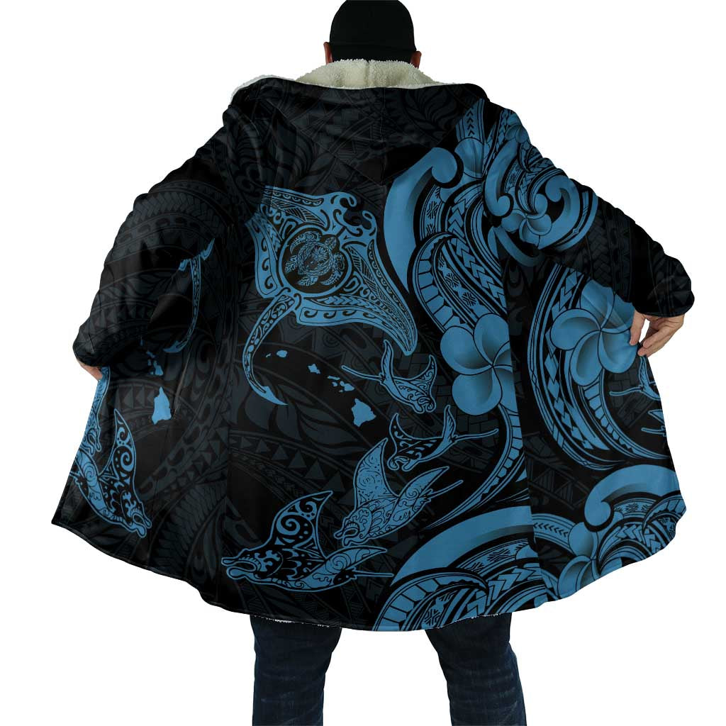 Hawaiian Manta Rays Cloak Tribal Hibiscus Polynesian Tattoos Blue Color - Polynesian Pride