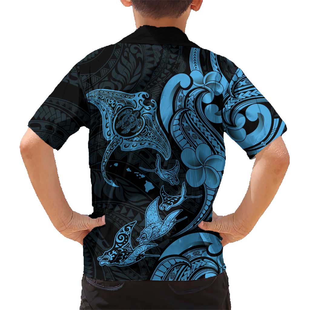 Hawaiian Manta Rays Family Matching Long Sleeve Bodycon Dress and Hawaiian Shirt Tribal Hibiscus Polynesian Tattoos Blue Color LT03 - Polynesian Pride