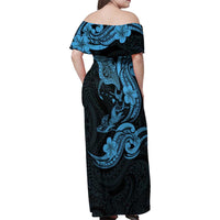 Hawaiian Manta Rays Family Matching Off Shoulder Maxi Dress and Hawaiian Shirt Tribal Hibiscus Polynesian Tattoos Blue Color LT03 - Polynesian Pride