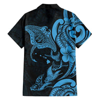 Hawaiian Manta Rays Family Matching Puletasi and Hawaiian Shirt Tribal Hibiscus Polynesian Tattoos Blue Color LT03 - Polynesian Pride