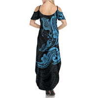 Hawaiian Manta Rays Family Matching Summer Maxi Dress and Hawaiian Shirt Tribal Hibiscus Polynesian Tattoos Blue Color LT03 - Polynesian Pride