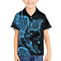 Hawaiian Manta Rays Family Matching Summer Maxi Dress and Hawaiian Shirt Tribal Hibiscus Polynesian Tattoos Blue Color LT03 Son's Shirt Blue - Polynesian Pride