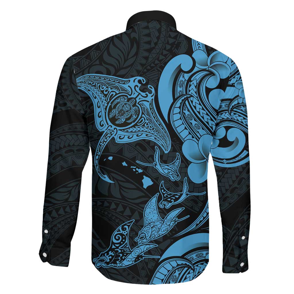 Hawaiian Manta Rays Family Matching Tank Maxi Dress and Hawaiian Shirt Tribal Hibiscus Polynesian Tattoos Blue Color LT03 - Polynesian Pride