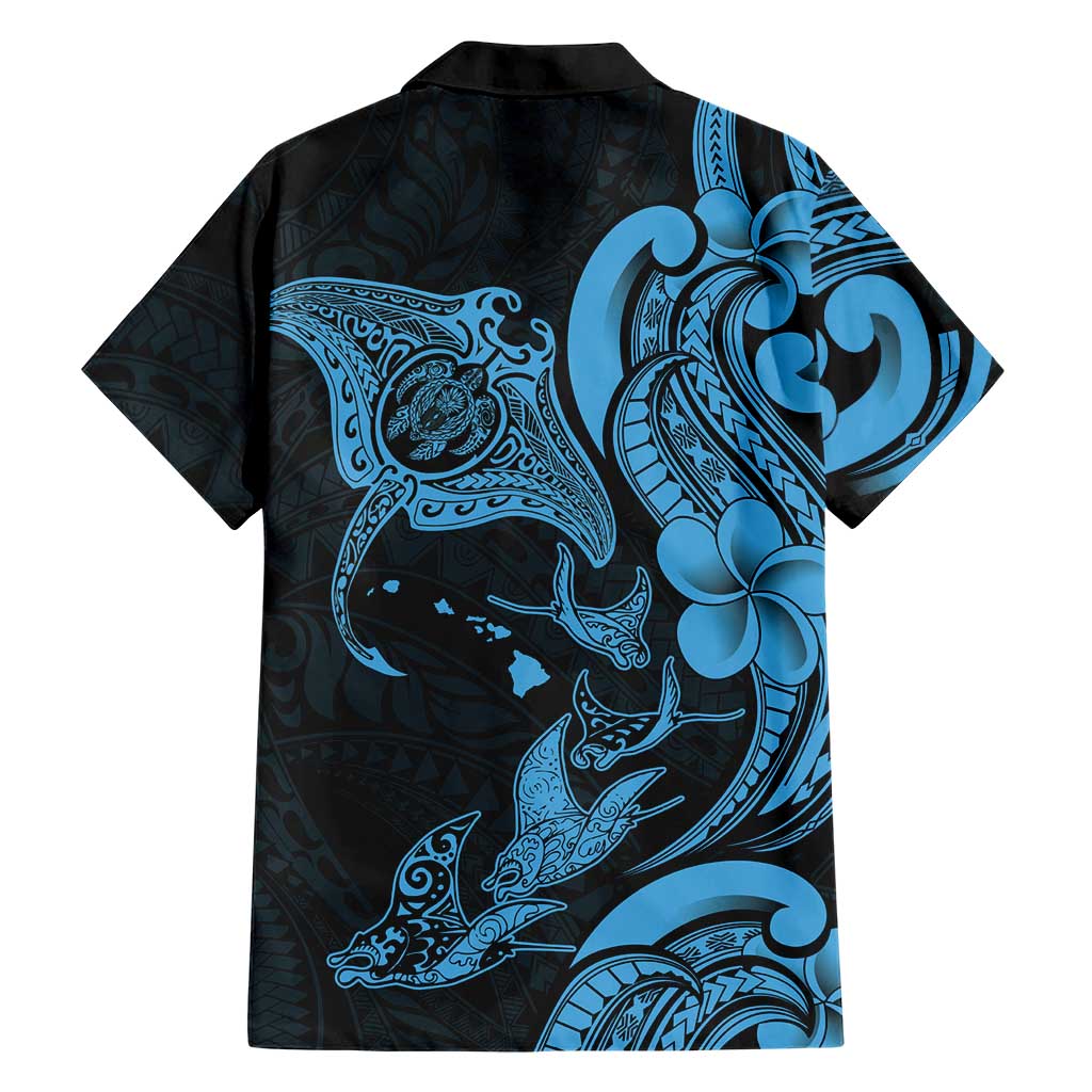 Hawaiian Manta Rays Hawaiian Shirt Tribal Hibiscus Polynesian Tattoos Blue Color - Polynesian Pride