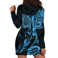 Hawaiian Manta Rays Hoodie Dress Tribal Hibiscus Polynesian Tattoos Blue Color LT03 - Polynesian Pride