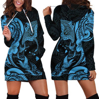 Hawaiian Manta Rays Hoodie Dress Tribal Hibiscus Polynesian Tattoos Blue Color LT03 - Polynesian Pride