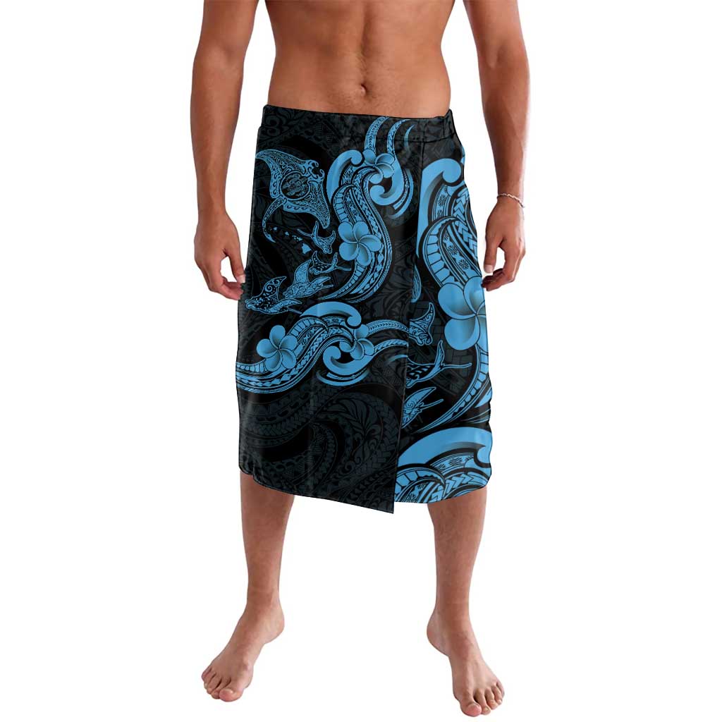 Hawaiian Manta Rays Lavalava Tribal Hibiscus Polynesian Tattoos Blue Color LT03 Blue - Polynesian Pride