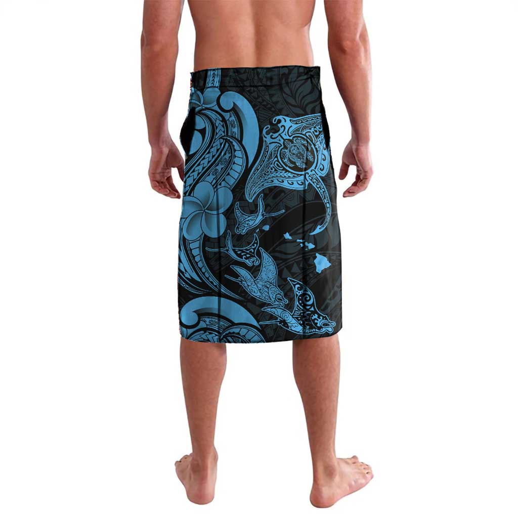 Hawaiian Manta Rays Lavalava Tribal Hibiscus Polynesian Tattoos Blue Color LT03 - Polynesian Pride