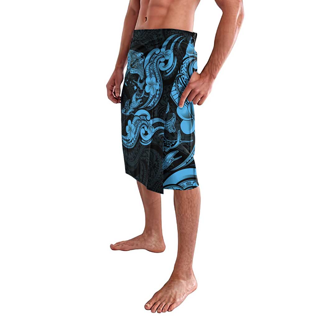 Hawaiian Manta Rays Lavalava Tribal Hibiscus Polynesian Tattoos Blue Color LT03 - Polynesian Pride