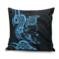 Hawaiian Manta Rays Pillow Cover Tribal Hibiscus Polynesian Tattoos Blue Color LT03 Blue - Polynesian Pride