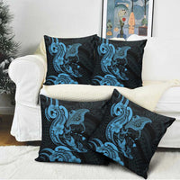 Hawaiian Manta Rays Pillow Cover Tribal Hibiscus Polynesian Tattoos Blue Color LT03 - Polynesian Pride