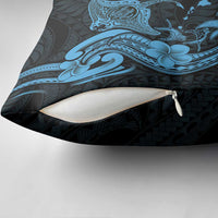 Hawaiian Manta Rays Pillow Cover Tribal Hibiscus Polynesian Tattoos Blue Color LT03 - Polynesian Pride