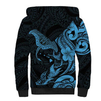 Hawaiian Manta Rays Sherpa Hoodie Tribal Hibiscus Polynesian Tattoos Blue Color LT03 - Polynesian Pride