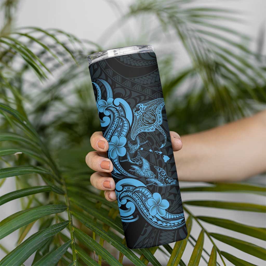 Hawaiian Manta Rays Skinny Tumbler Tribal Hibiscus Polynesian Tattoos Blue Color LT03 - Polynesian Pride