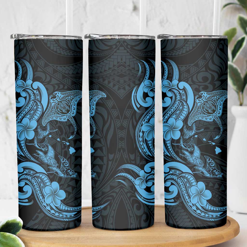 Hawaiian Manta Rays Skinny Tumbler Tribal Hibiscus Polynesian Tattoos Blue Color LT03 - Polynesian Pride