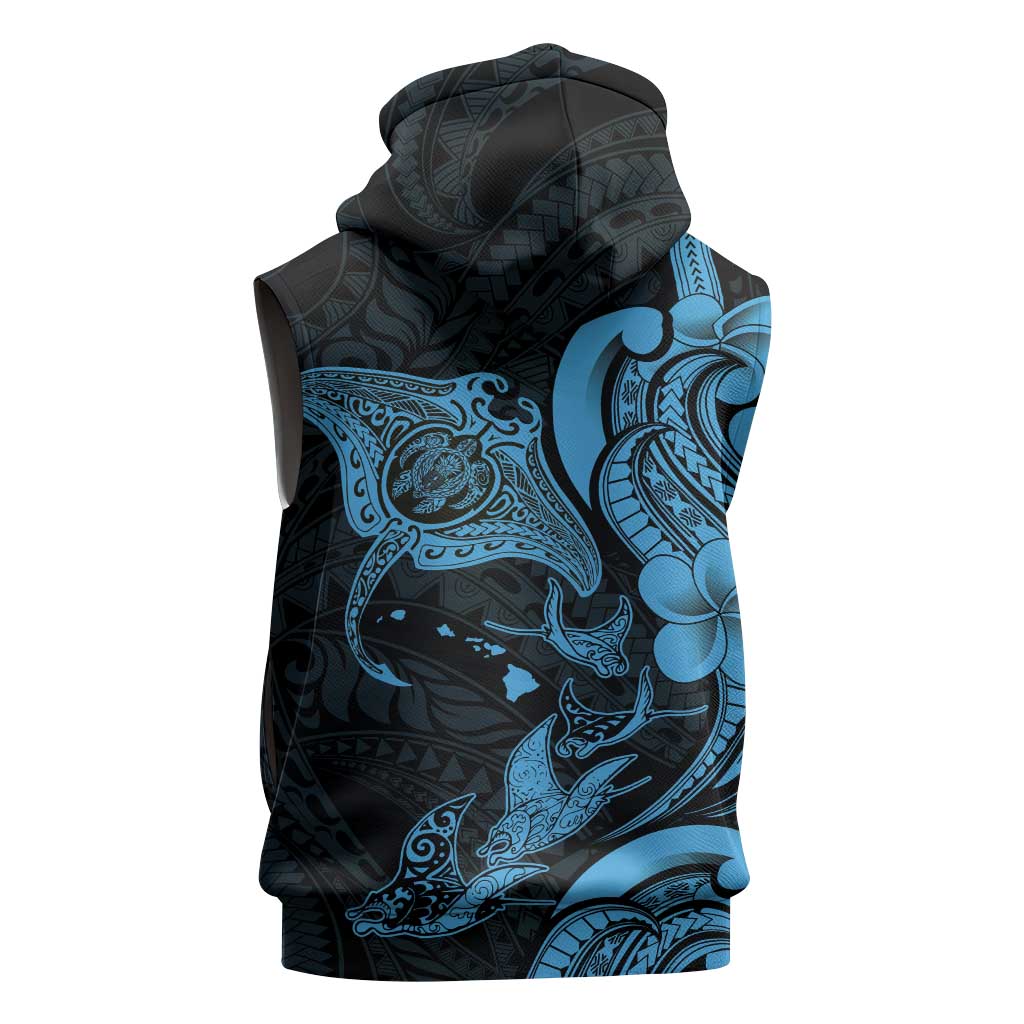 Hawaiian Manta Rays Sleeveless Zip Hoodie Tribal Hibiscus Polynesian Tattoos Blue Color LT03 - Polynesian Pride