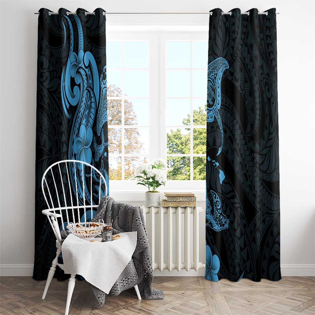 Hawaiian Manta Rays Window Curtain Tribal Hibiscus Polynesian Tattoos Blue Color - Polynesian Pride