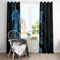 Hawaiian Manta Rays Window Curtain Tribal Hibiscus Polynesian Tattoos Blue Color - Polynesian Pride