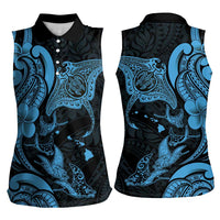 Hawaiian Manta Rays Women Sleeveless Polo Shirt Tribal Hibiscus Polynesian Tattoos Blue Color LT03 - Polynesian Pride