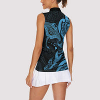 Hawaiian Manta Rays Women Sleeveless Polo Shirt Tribal Hibiscus Polynesian Tattoos Blue Color LT03 - Polynesian Pride