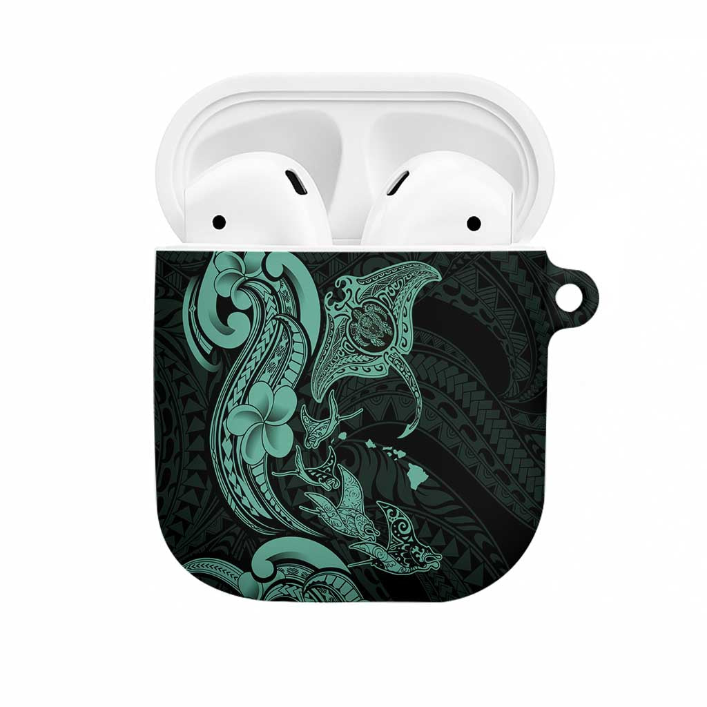 Hawaiian Manta Rays AirPods Case Tribal Hibiscus Polynesian Tattoos Turquoise Color LT03 Turquoise - Polynesian Pride