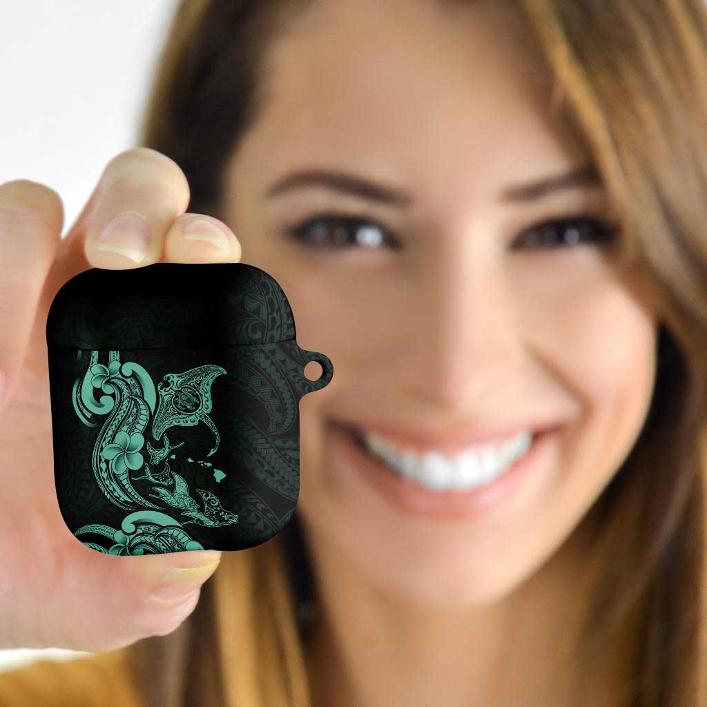 Hawaiian Manta Rays AirPods Case Tribal Hibiscus Polynesian Tattoos Turquoise Color LT03 - Polynesian Pride