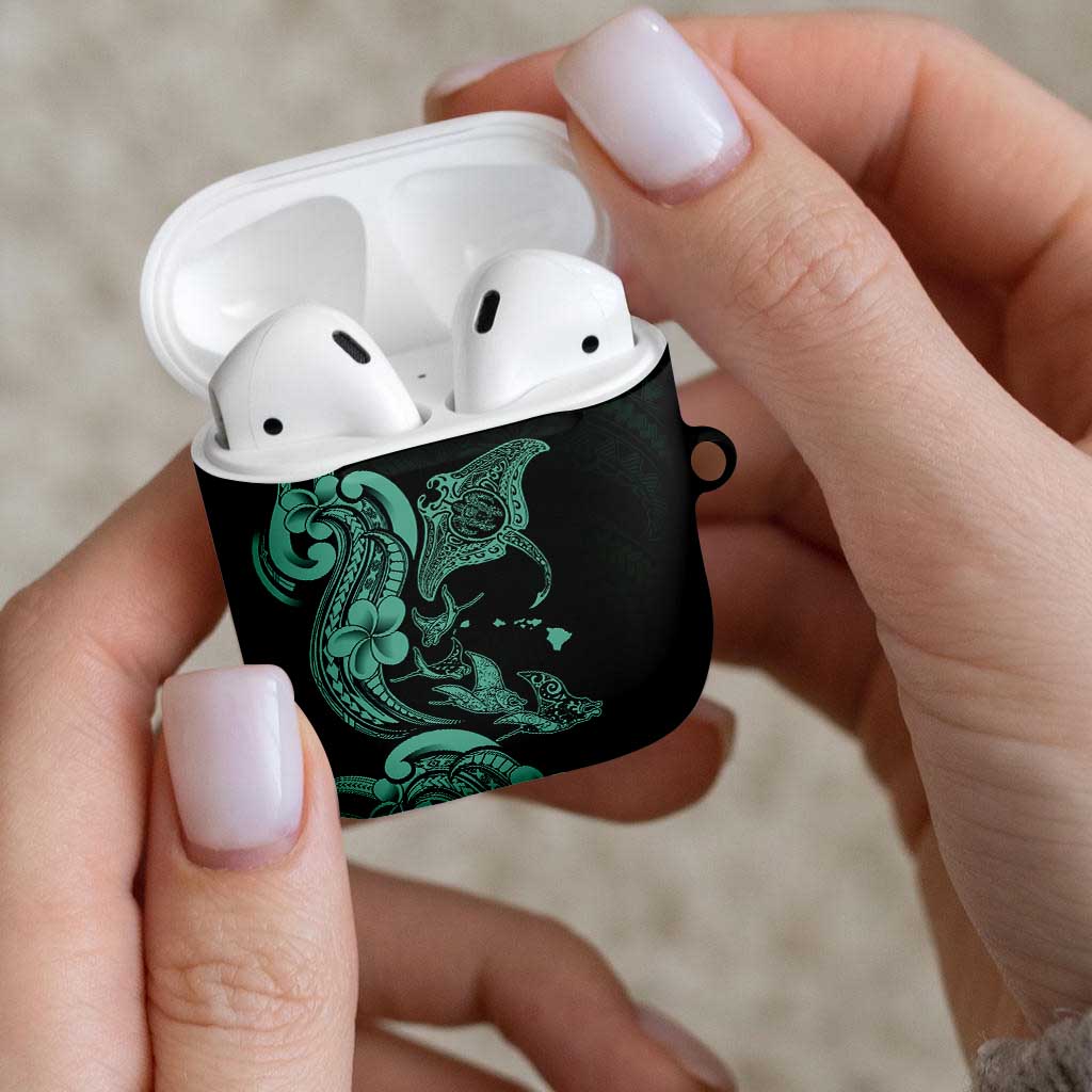 Hawaiian Manta Rays AirPods Case Tribal Hibiscus Polynesian Tattoos Turquoise Color LT03 - Polynesian Pride