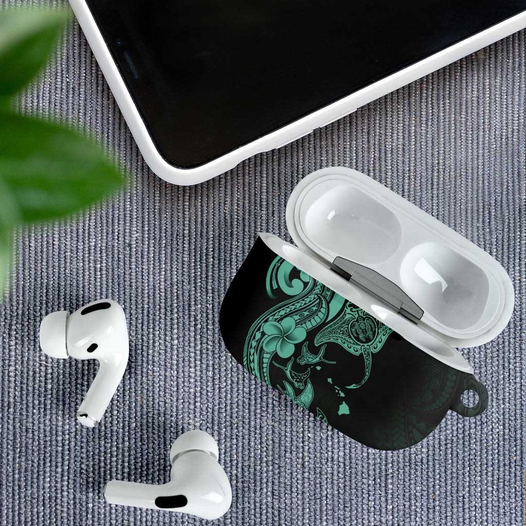 Hawaiian Manta Rays AirPods Case Tribal Hibiscus Polynesian Tattoos Turquoise Color LT03 - Polynesian Pride