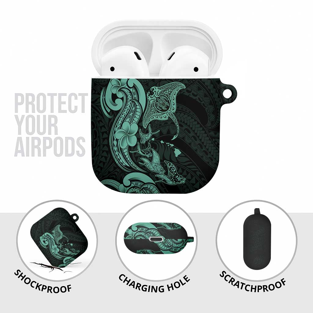 Hawaiian Manta Rays AirPods Case Tribal Hibiscus Polynesian Tattoos Turquoise Color LT03 - Polynesian Pride