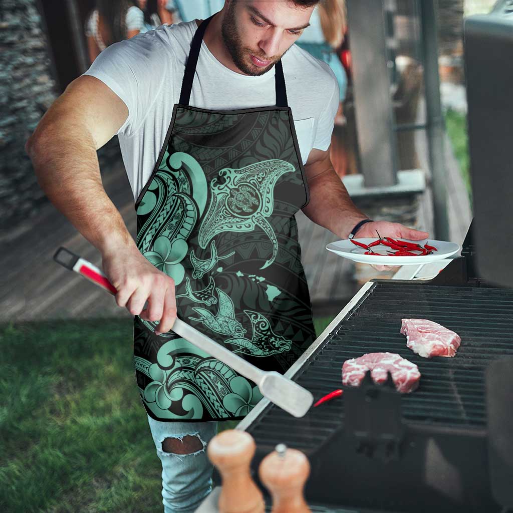 Hawaiian Manta Rays Apron Tribal Hibiscus Polynesian Tattoos Turquoise Color - Polynesian Pride