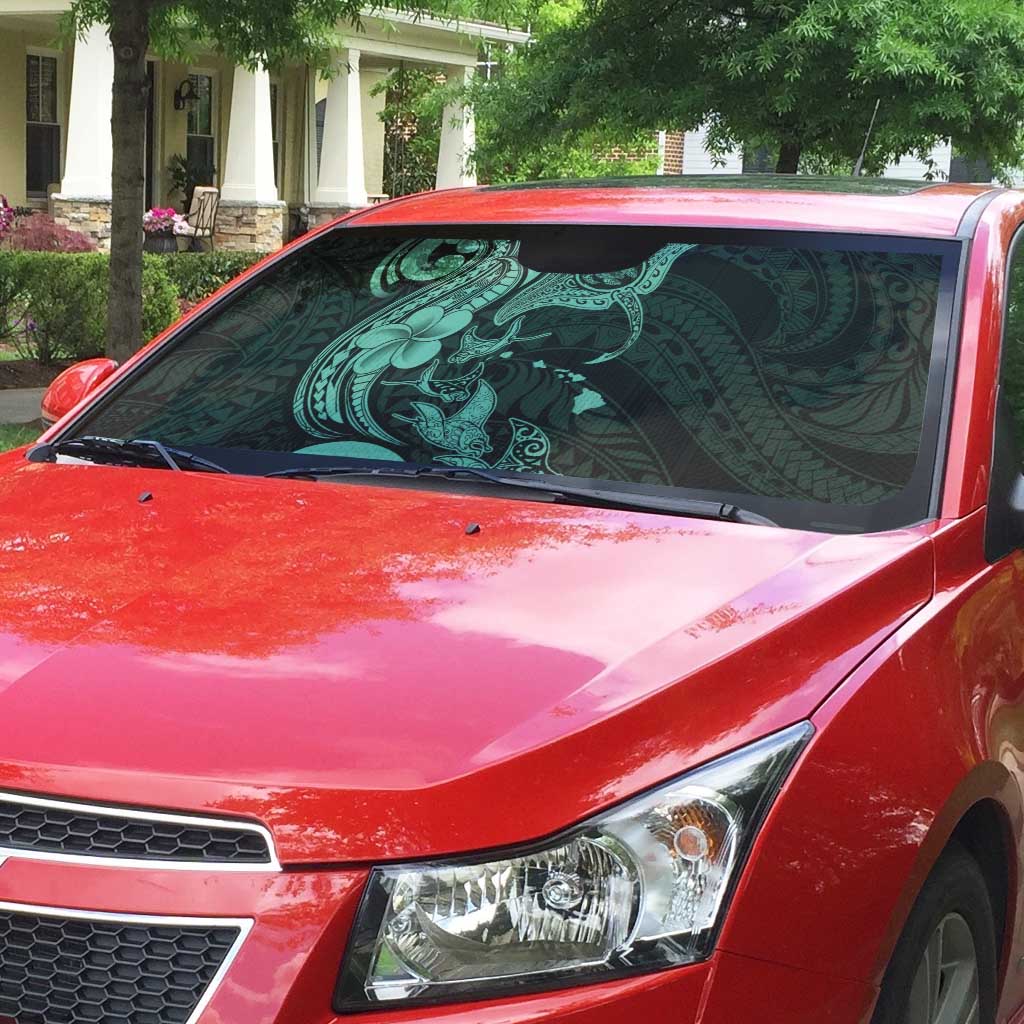 Hawaiian Manta Rays Auto Sun Shade Tribal Hibiscus Polynesian Tattoos Turquoise Color LT03 - Polynesian Pride