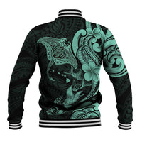 Hawaiian Manta Rays Baseball Jacket Tribal Hibiscus Polynesian Tattoos Turquoise Color LT03 - Polynesian Pride