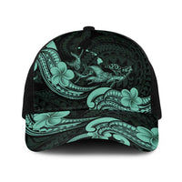 Hawaiian Manta Rays Baseball Net Cap Tribal Hibiscus Polynesian Tattoos Turquoise Color - Polynesian Pride