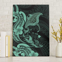 Hawaiian Manta Rays Canvas Wall Art Tribal Hibiscus Polynesian Tattoos Turquoise Color - Polynesian Pride