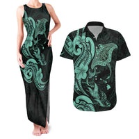 Hawaiian Manta Rays Couples Matching Tank Maxi Dress and Hawaiian Shirt Tribal Hibiscus Polynesian Tattoos Turquoise Color LT03 Turquoise - Polynesian Pride