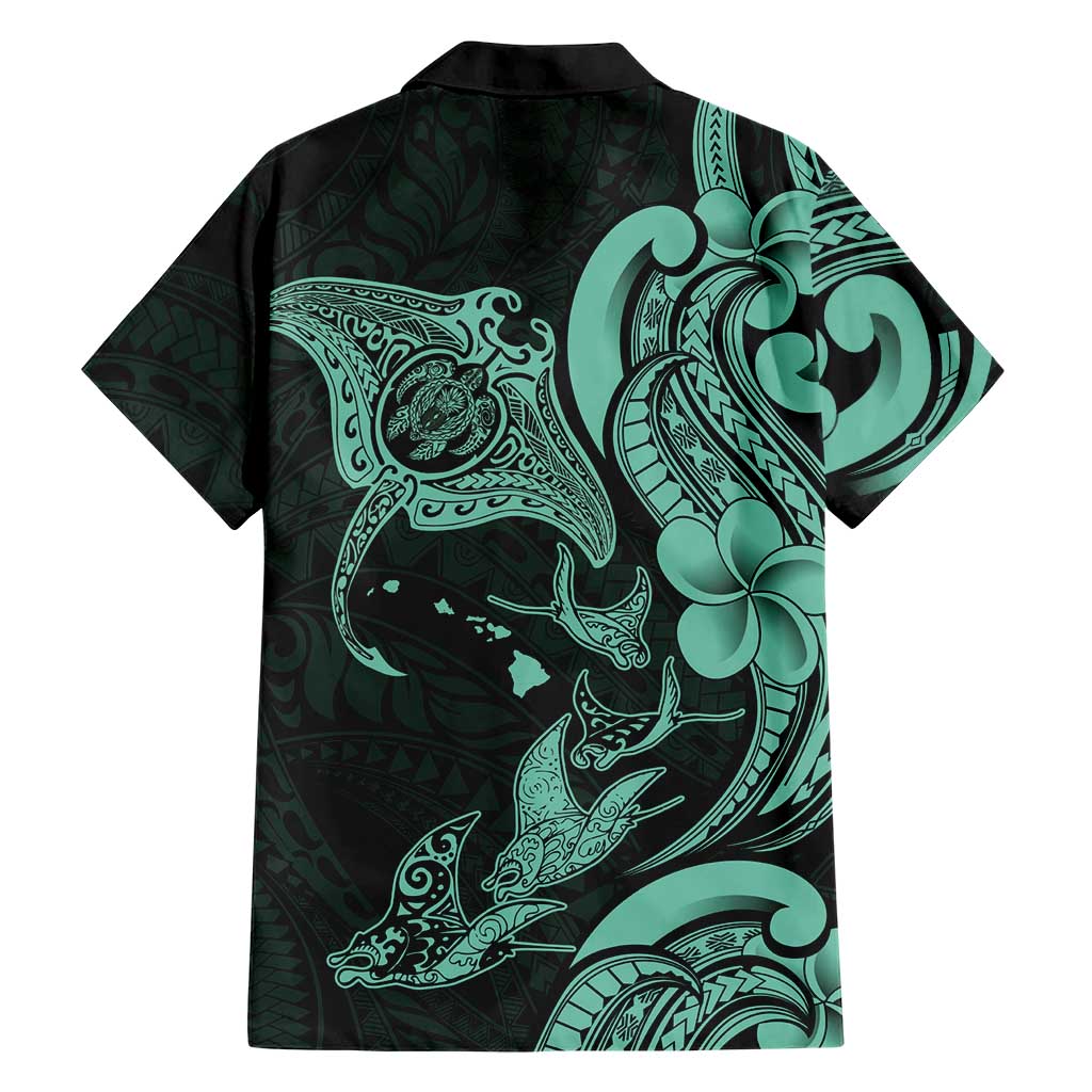 Hawaiian Manta Rays Family Matching Off Shoulder Maxi Dress and Hawaiian Shirt Tribal Hibiscus Polynesian Tattoos Turquoise Color LT03 - Polynesian Pride
