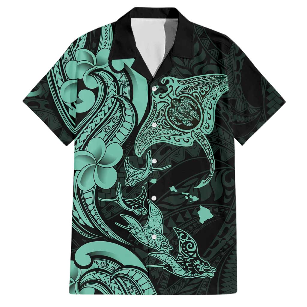 Hawaiian Manta Rays Family Matching Puletasi and Hawaiian Shirt Tribal Hibiscus Polynesian Tattoos Turquoise Color LT03 Dad's Shirt - Short Sleeve Turquoise - Polynesian Pride