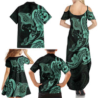 Hawaiian Manta Rays Family Matching Summer Maxi Dress and Hawaiian Shirt Tribal Hibiscus Polynesian Tattoos Turquoise Color LT03 - Polynesian Pride