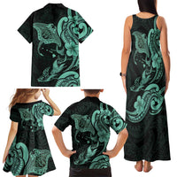 Hawaiian Manta Rays Family Matching Tank Maxi Dress and Hawaiian Shirt Tribal Hibiscus Polynesian Tattoos Turquoise Color LT03 - Polynesian Pride