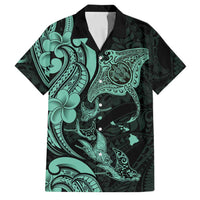 Hawaiian Manta Rays Family Matching Tank Maxi Dress and Hawaiian Shirt Tribal Hibiscus Polynesian Tattoos Turquoise Color LT03 Dad's Shirt - Short Sleeve Turquoise - Polynesian Pride
