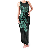 Hawaiian Manta Rays Family Matching Tank Maxi Dress and Hawaiian Shirt Tribal Hibiscus Polynesian Tattoos Turquoise Color LT03 Mom's Dress Turquoise - Polynesian Pride