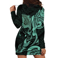 Hawaiian Manta Rays Hoodie Dress Tribal Hibiscus Polynesian Tattoos Turquoise Color LT03 - Polynesian Pride