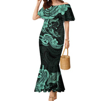 Hawaiian Manta Rays Mermaid Dress Tribal Hibiscus Polynesian Tattoos Turquoise Color LT03 Women Turquoise - Polynesian Pride