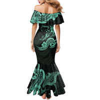 Hawaiian Manta Rays Mermaid Dress Tribal Hibiscus Polynesian Tattoos Turquoise Color LT03 - Polynesian Pride