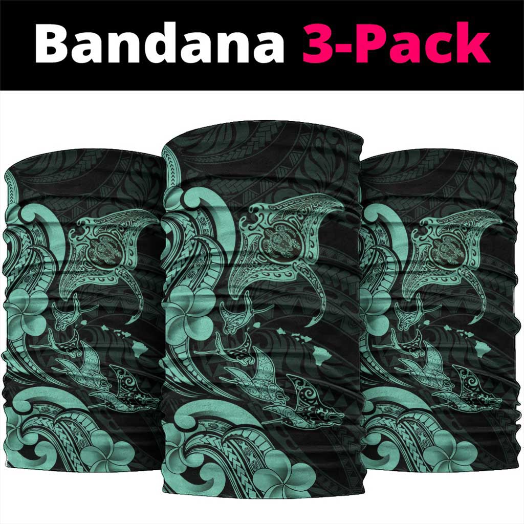 Hawaiian Manta Rays Neck Gaiter Tribal Hibiscus Polynesian Tattoos Turquoise Color LT03 package One Size: 25*50cm Turquoise - Polynesian Pride