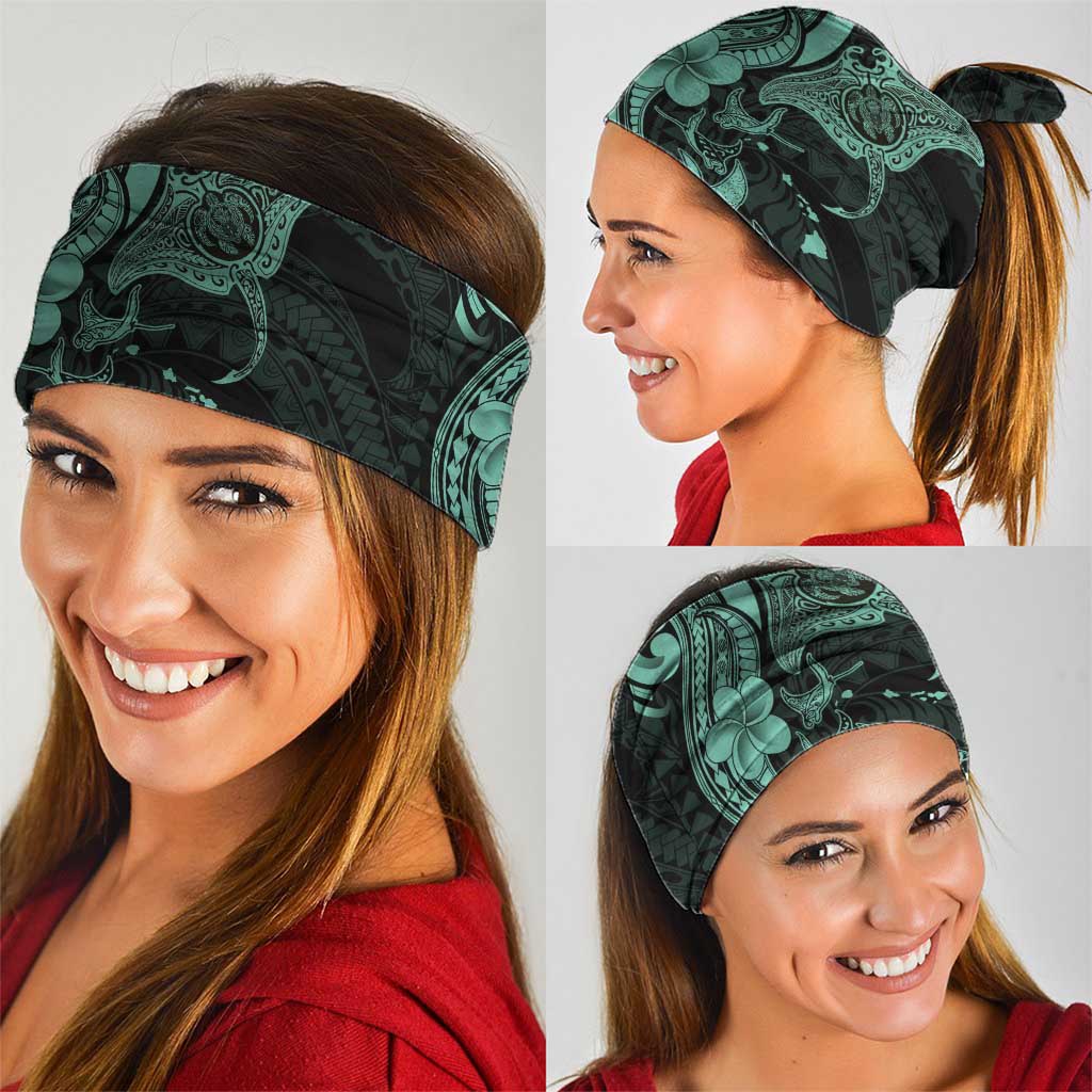 Hawaiian Manta Rays Neck Gaiter Tribal Hibiscus Polynesian Tattoos Turquoise Color LT03 - Polynesian Pride