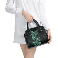 Hawaiian Manta Rays Shoulder Handbag Tribal Hibiscus Polynesian Tattoos Turquoise Color - Polynesian Pride
